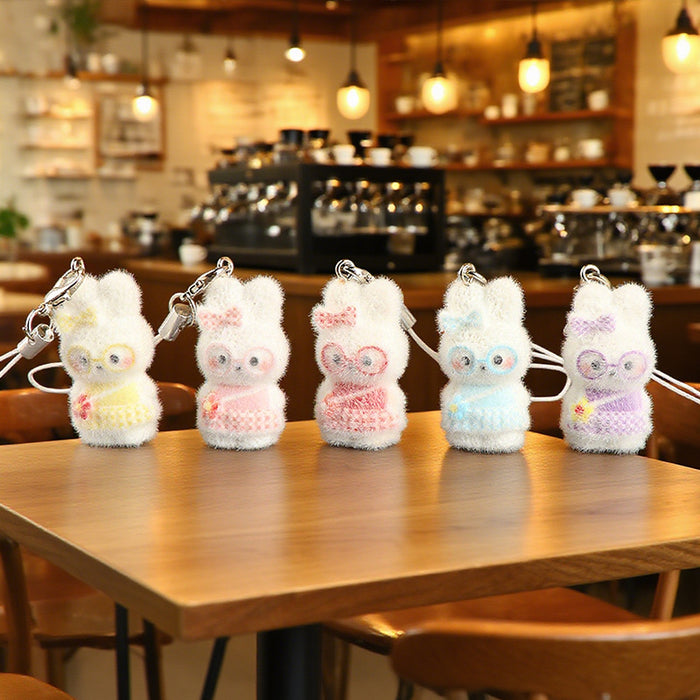 Wholesale Resin flocked  little bunny keychain car key ring pendant