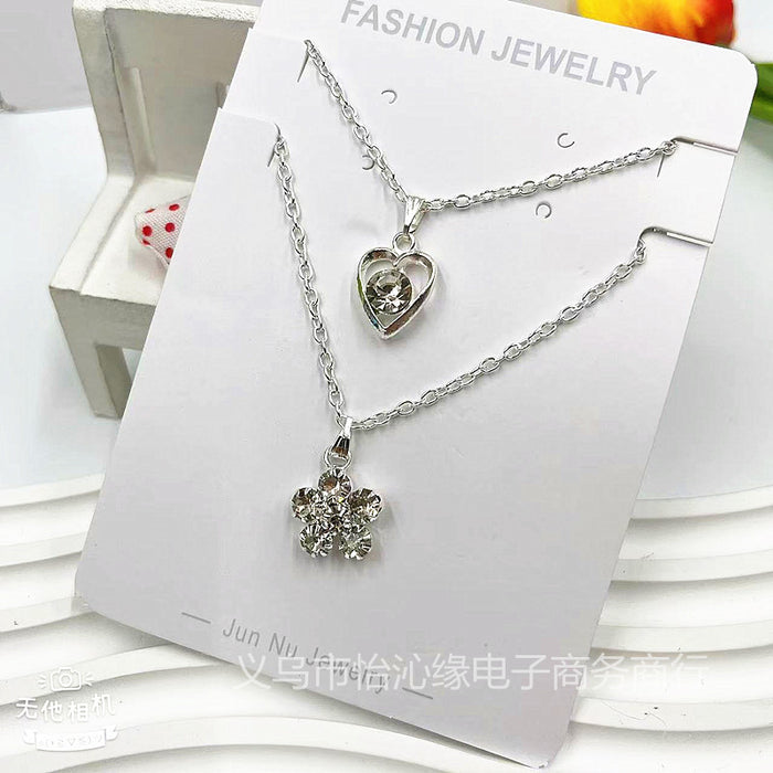 Wholesale New 2-piece necklace set with simple rhinestone for girls, collarbone chain, and student necklace set