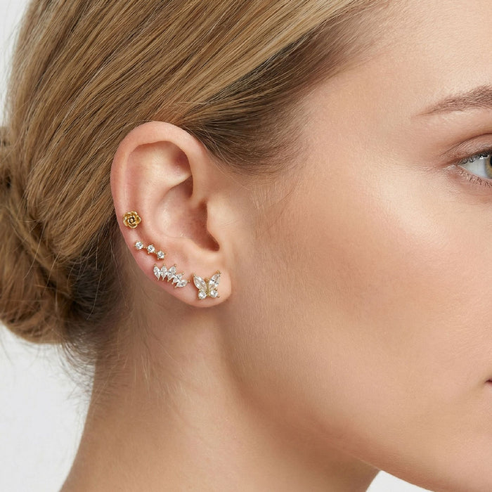 Wholesale Stainless steel Gold-Tone Stud &  Cartilage Earring Combination Zircon Earring Set