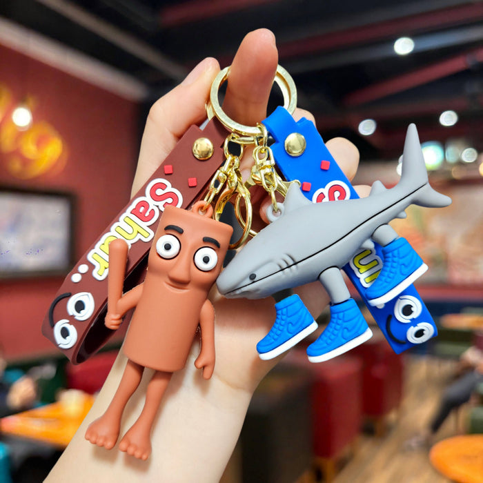 Wholesale Doll Keychain Mythical Beast Quirky Abstract Wooden Stick Man Shark Small Pendant