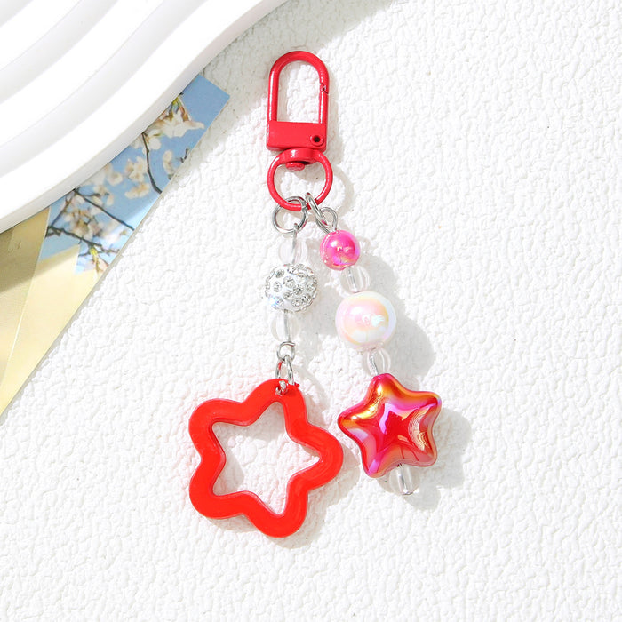 Wholesale Acrylic Star Keychain Black Handmade Beaded Bag Charm Fashion Accessory MOQ≥2
