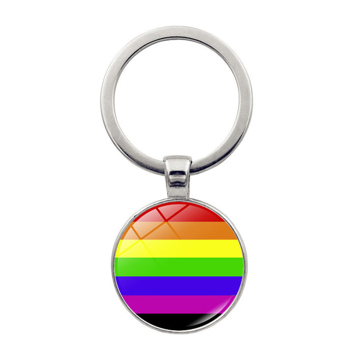 Wholesale Rainbow Color Striped LOVE Time Gemstone Alloy Keychain JDC-KC-HengX024
