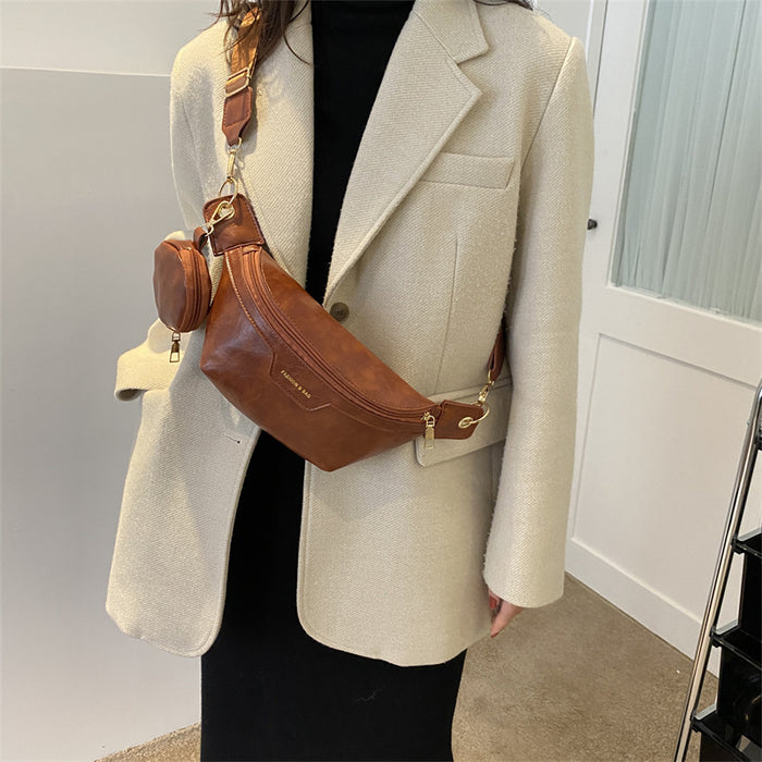 Wholesale New fashionable niche wide shoulder strap crossbody bag, casual zipper, casual texture, large capacity