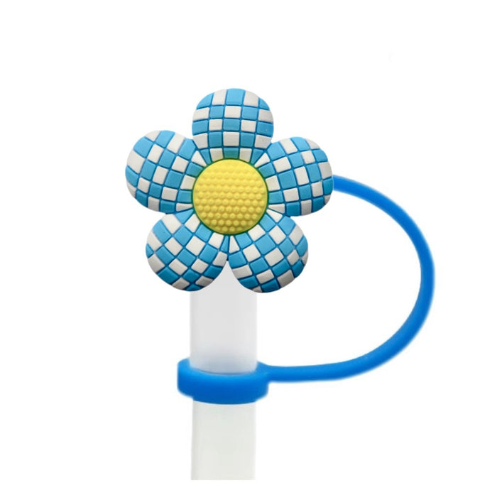 Wholesale Colorful flower shaped straw cap 8/10mm reusable water cup straw stopper straw cap in stock