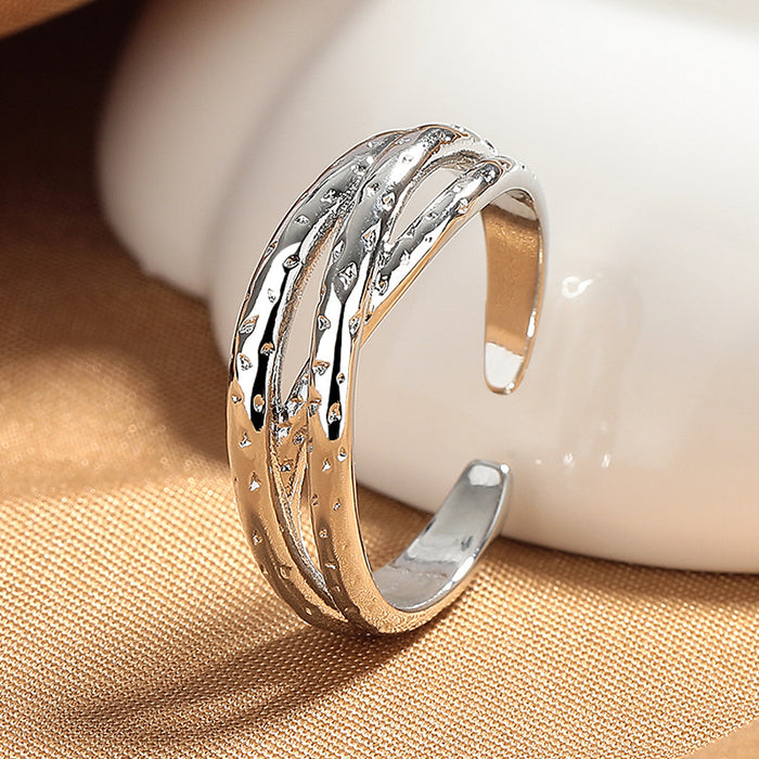 Wholesale New niche versatile open-end ring with fashionable and sparkling lines, staggered multi-layer winding, and crossed index finger ring