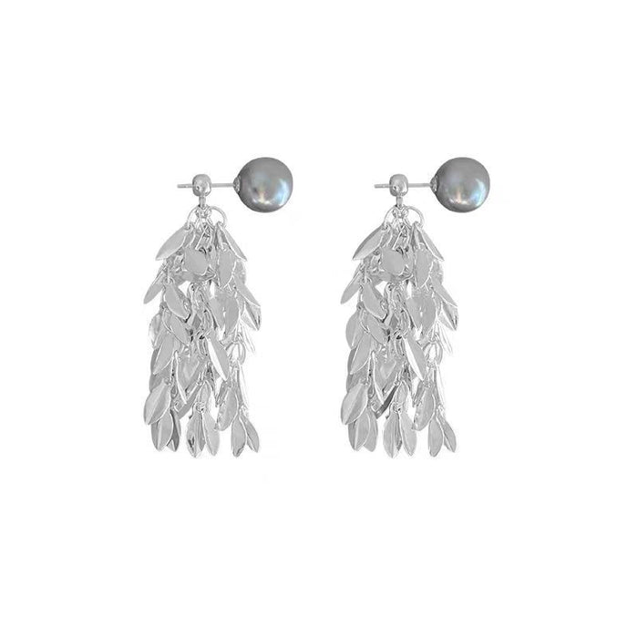 Wholesale Gray Pearl Silver Wheat Ear Long Tassel Earrings JDC-ES-YuHang002