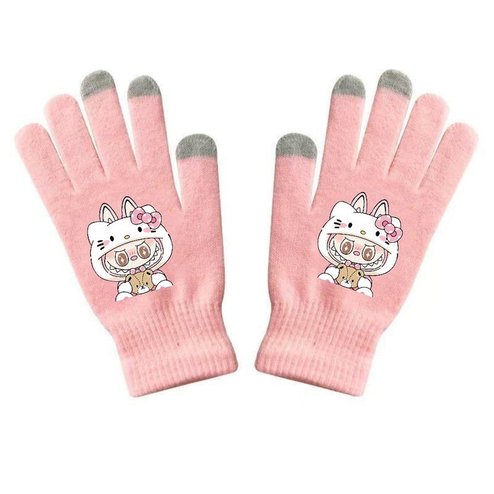 Wholesale Warm Dopamine Printed Knitted Gloves