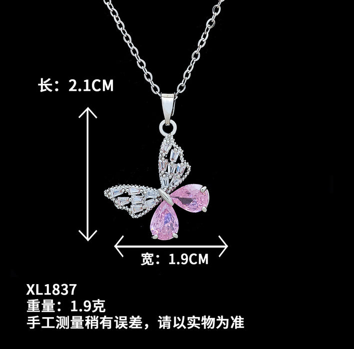 Wholesale Stylish Butterfly Layering Necklace Diamond-Set Titanium Steel Jewelry Accessory