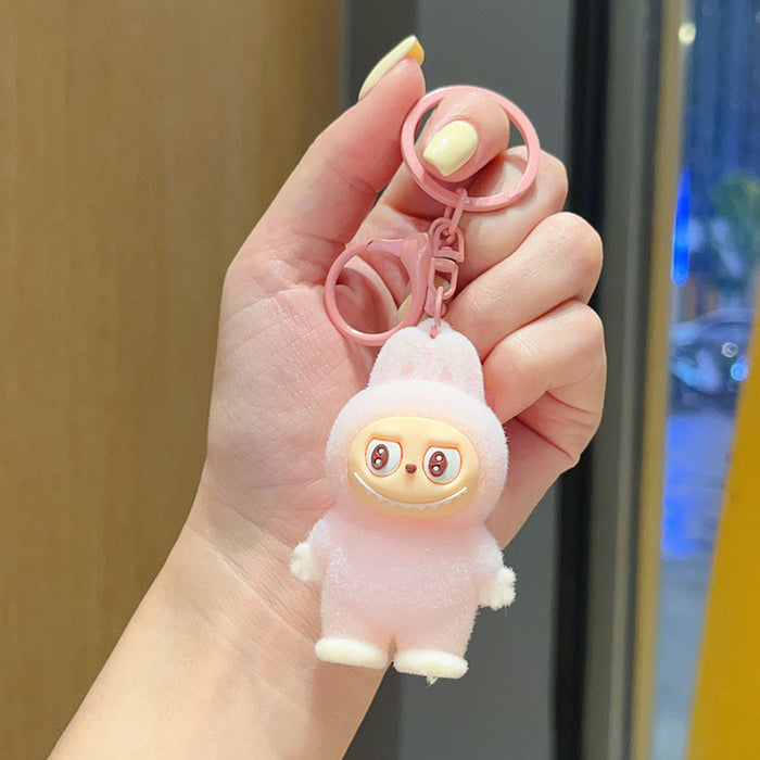 Wholesale Flocked cartoon keychain,  cute 3D figurine,  backpack accessory