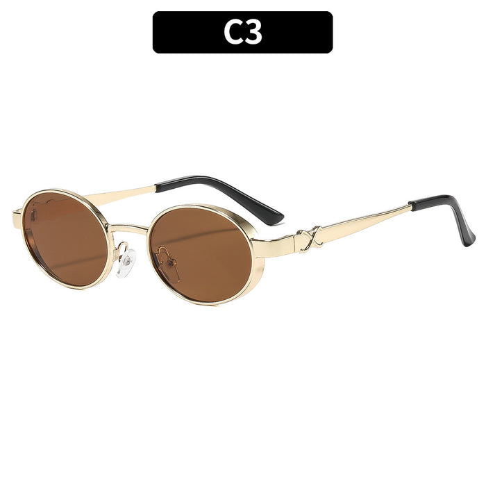 Wholesale Gold Metal Oval Vintage Punk Sunglasses UV400 Trendy