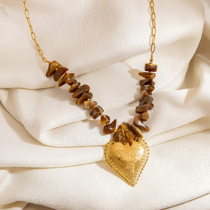 Wholesale stainless steel necklace personality human face big heart pendant necklace devil eye temperament clavicle chain