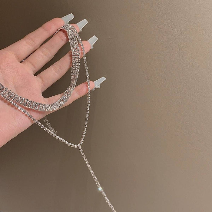 Wholesale Full diamond multi-layer layered necklace, collarbone chain, women's sweater chain, tassel