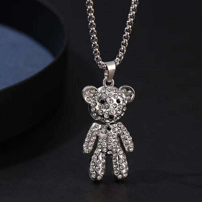 Wholesale Full Diamond Bear Titanium Steel Necklace JDC-NE-JuXing013