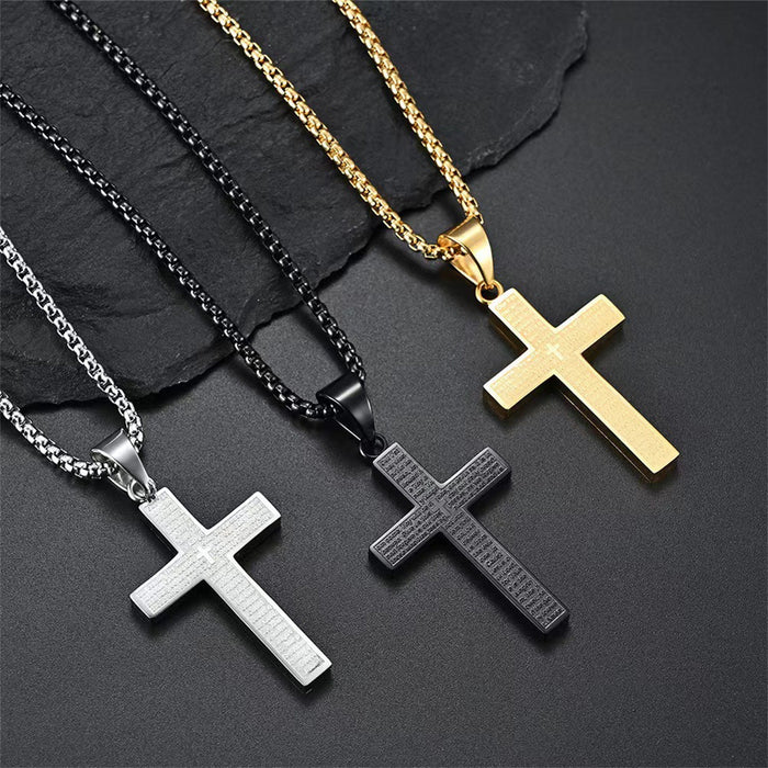Wholesale Men's Cross Pendant Necklace Engraved Stainless Steel
