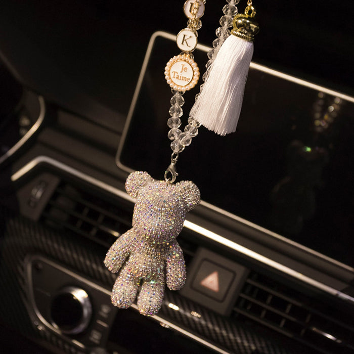 Wholesale Car pendant cute diamond-embedded violent bear car hanging car ornaments mirror pendant high-end tassel car decoration