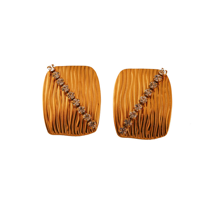 Wholesale Fashionable and personalized stainless steel zircon inlaid earrings and rings set, temperament earrings and bracelets