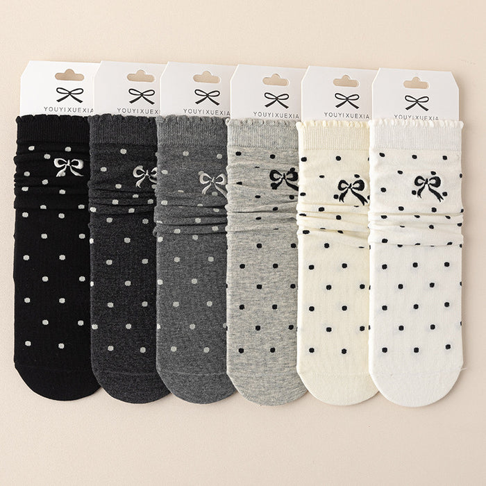 Wholesale Boneless socks, polka dot pile socks, versatile and cute butterfly knot mid tube socks