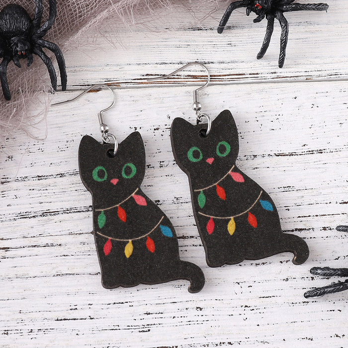 Wholesale Christmas Lights Black Cat Pendant Earrings
