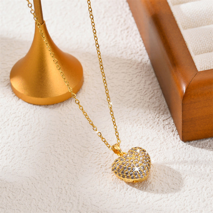 Wholesale Fashionable titanium steel necklace with micro inlaid diamond heart pendant, collarbone chain, simple accessory