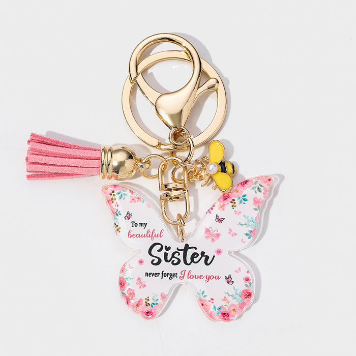 Wholesale Mother's Day Butterfly Shaped Acrylic MOM Pendant Keychain JDC-KC-HuiWen006