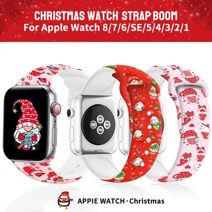 Wholesale Cartoon Christmas Silicone Strap Suitable for Apple Watch Strap JDC-WD-NuoQi005