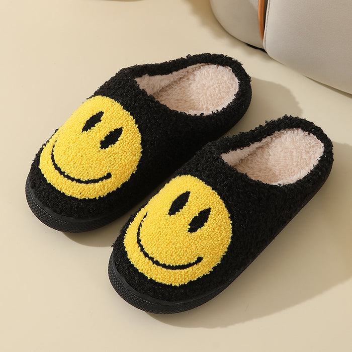 Wholesale Cute smiley face cotton slippers autumn and winter women' s indoor home non-slip plush slippers autumn and winter home