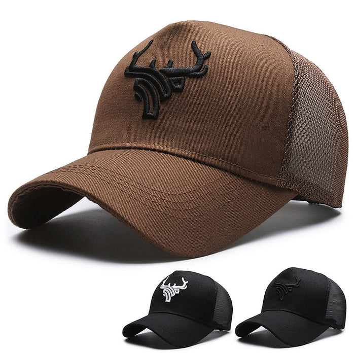 Wholesale High top five piece mesh cap embroidered deer antlers baseball cap breathable sun protection duckbill cap
