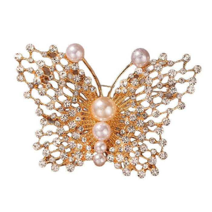 Wholesale Butterfly Diamond Pearl Brooch Collar Elegant Corsage  Heavy Industry Pin