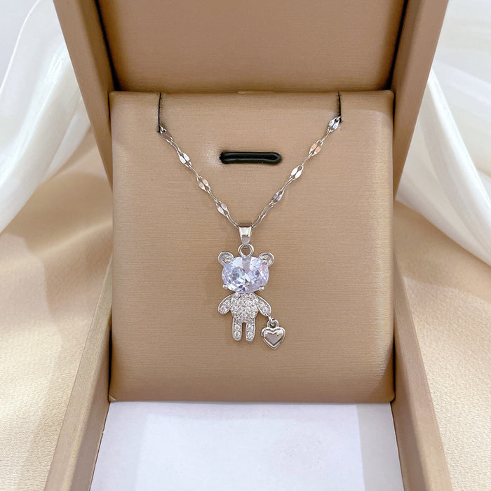 Wholesale Titanium Steel Bear Diamond Necklace JDC-NE-LG022