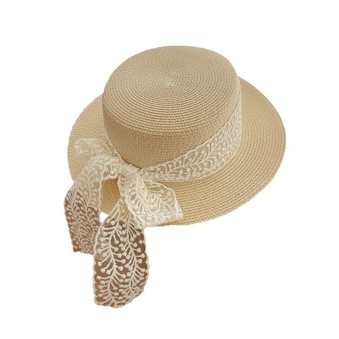 Wholesale Fashionable and versatile flat top lace sun hat, sun protection hat