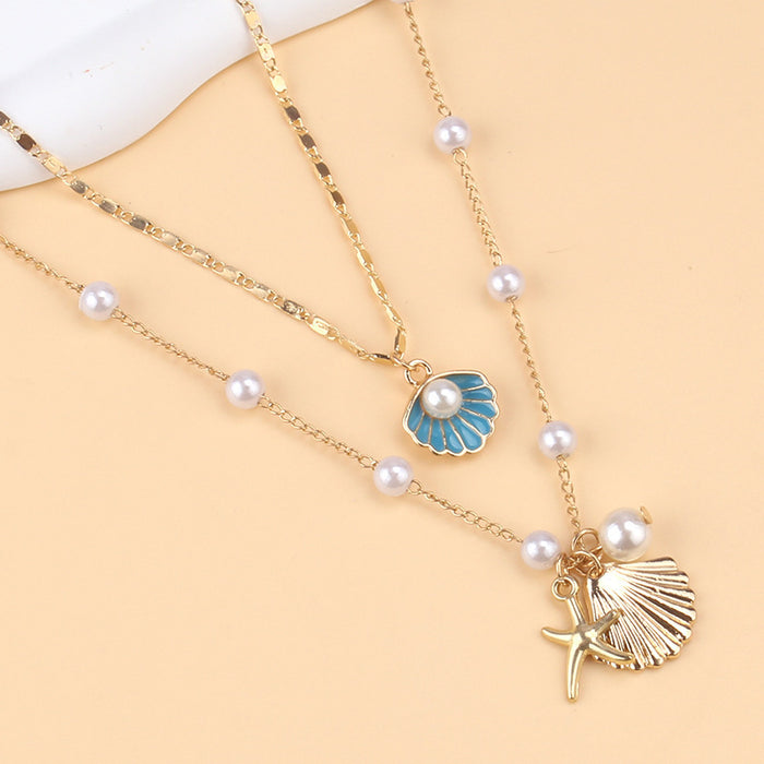 Wholesale Jewelry Shell Necklace Imitation Pearl Sea Star Necklace suit Seaside Necklace