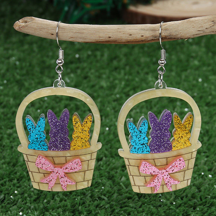 Wholesale Easter Earrings Series Cute Butterfly Ribbon Rabbit Egg Basket Acrylic Earrings