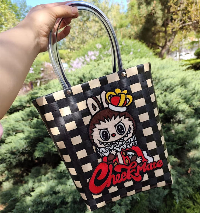 Wholesale Cat Vacation Casual Woven Bag Cute Cartoon Embroidered Bag