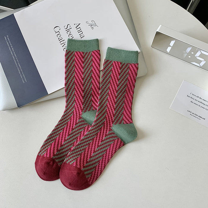 Wholesale New socks, retro mid tube double needle socks, stacked socks