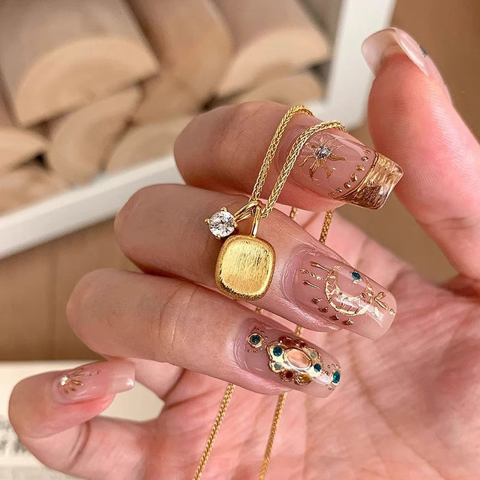 Wholesale Square Sugar Necklace Women's Woolen Chain All-match Golden Pendant  Titanium Steel Clavicle Chain