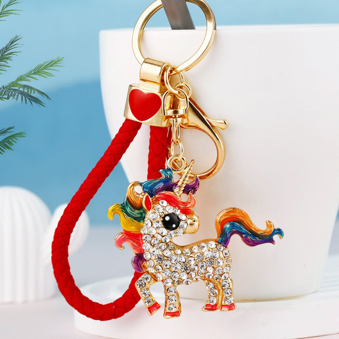 Wholesale Cartoon Unicorn Diamond studded Car Keychain Pendant Metal Keychain Ring