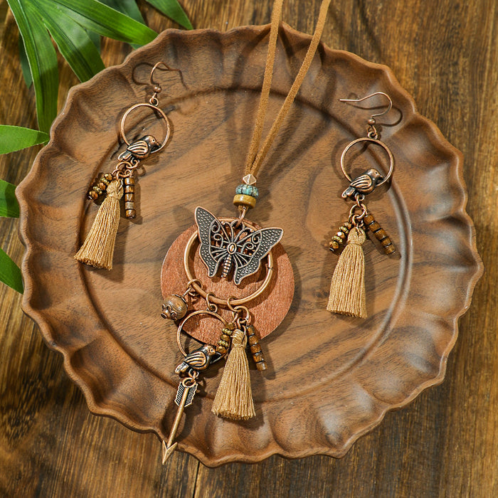 Wholesale Retro Boho Dreamcatcher Hollow Earrings and Necklace Set Fashion Jewelry MOQ≥2