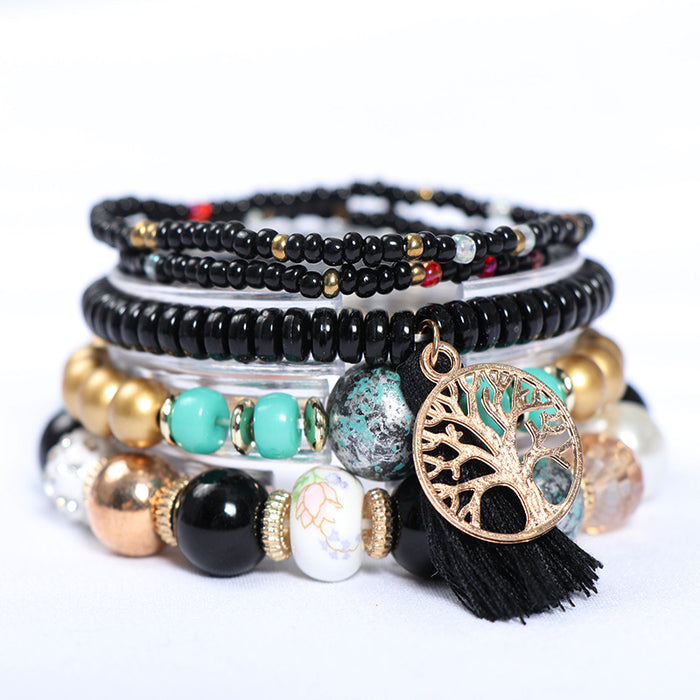 Wholesale Bohemian Tree of Life Tassel Multilayer Rice Bead Bracelet JDC-BT-NHong014