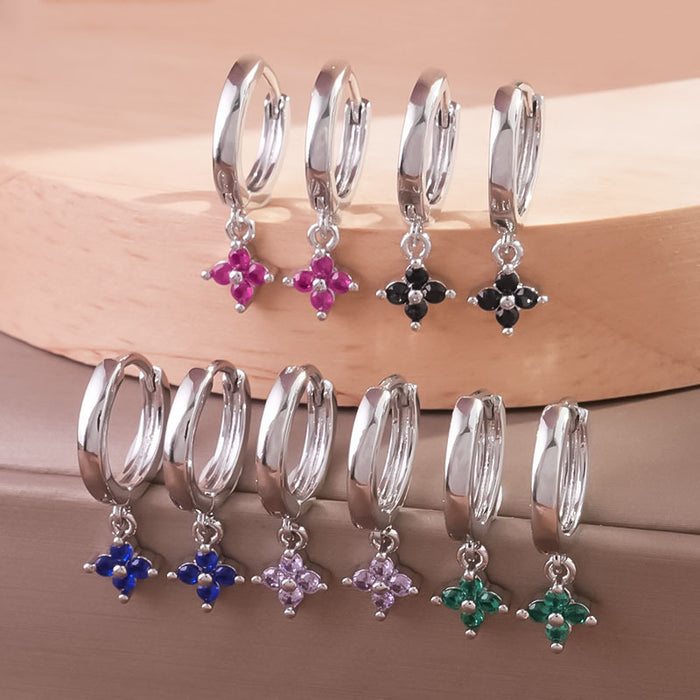 Wholesale Diamond inlaid clover earrings with geometric flowers, fashionable and versatile earrings wholesale