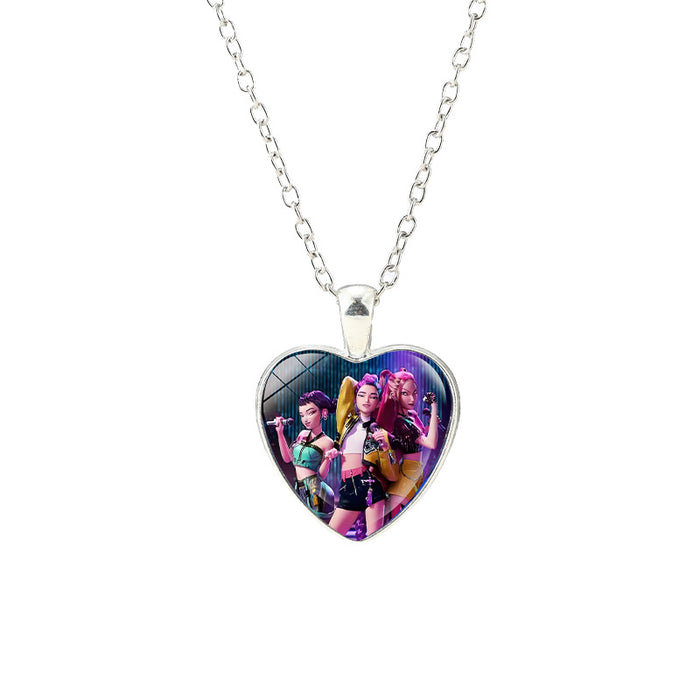 Wholesale Anime Kpop glass heart pendant Necklaces