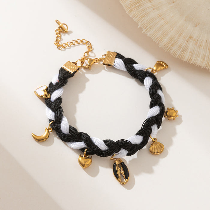 Wholesale New Stainless Steel Ocean Shell Bracelet Hand Woven Titanium Steel Heart shaped Holiday Rope Ornament