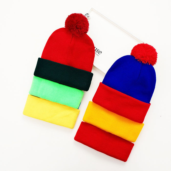 Wholesale New Color-Blocked Large Head Circumference Woolen Hats Autumn and Winter Fur Ball Knitted Hats Winter Warm Hats