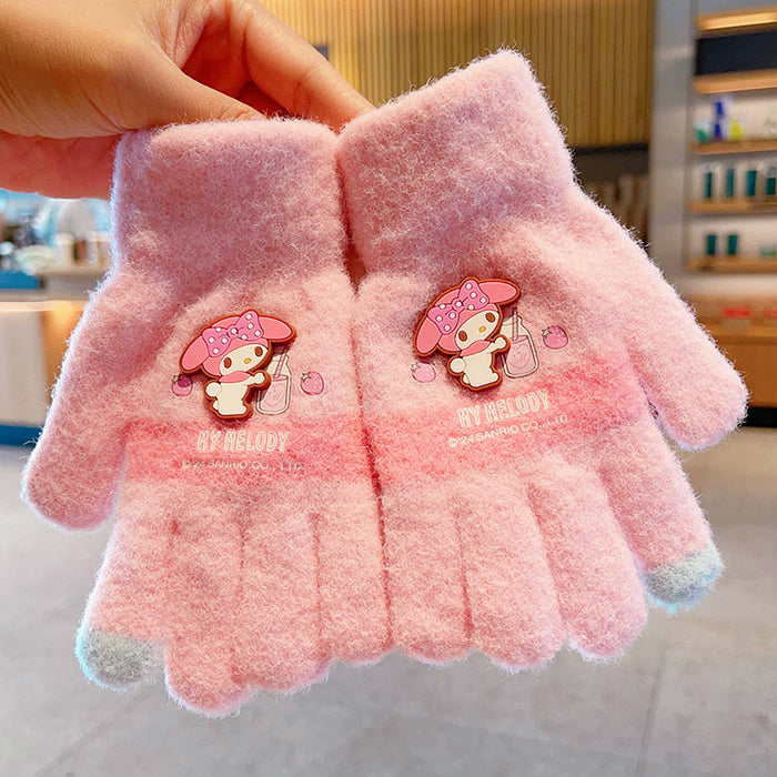 Wholesale Warm Gloves Cute Cartoon  fleece-lined Warm Five Finger Set