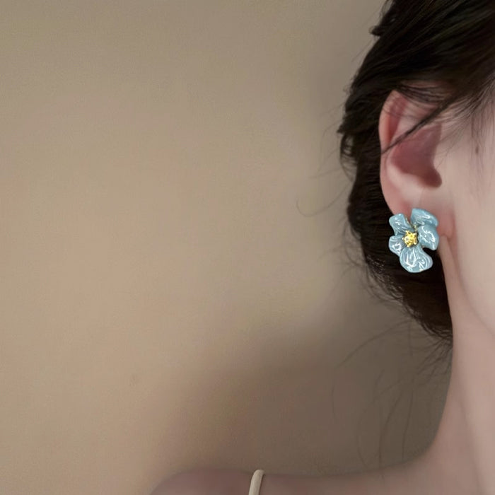 Wholesale Retro Glaze Flower Yellow Diamond Earrings Niche Elegant Vacation
