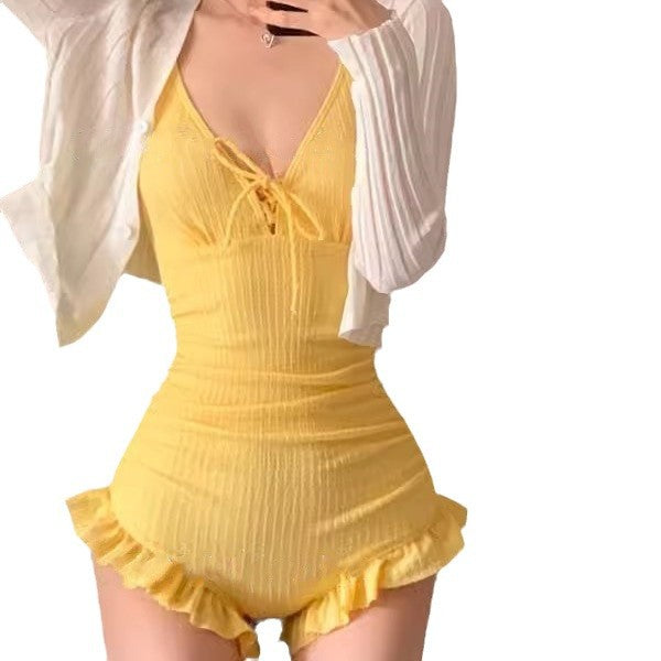 Wholesale New one-piece swimsuit, conservative swimsuit, long sleeved hoodie, hot spring