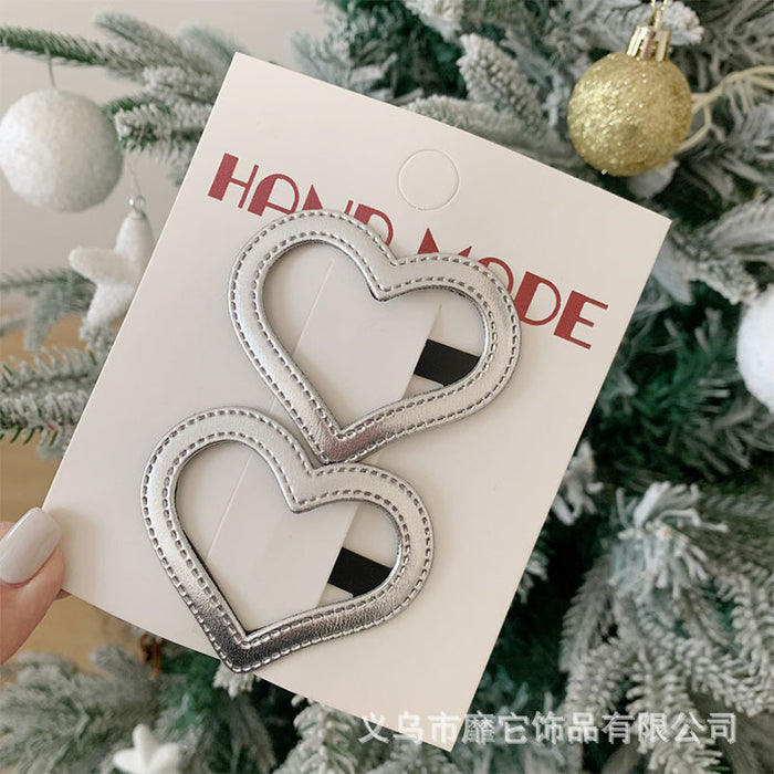 Wholesale Silver leather large pentagram side bangs clip, children's back of the head hair clip, hair accessory