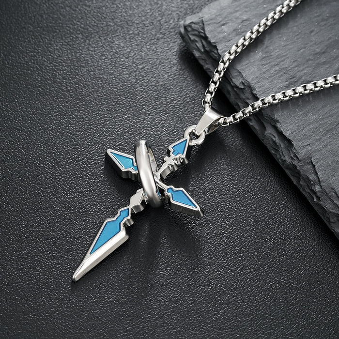 Wholesale Versatile cross pendant necklace with loop, fashionable and trendy long sweater chain pendant, titanium steel accessory