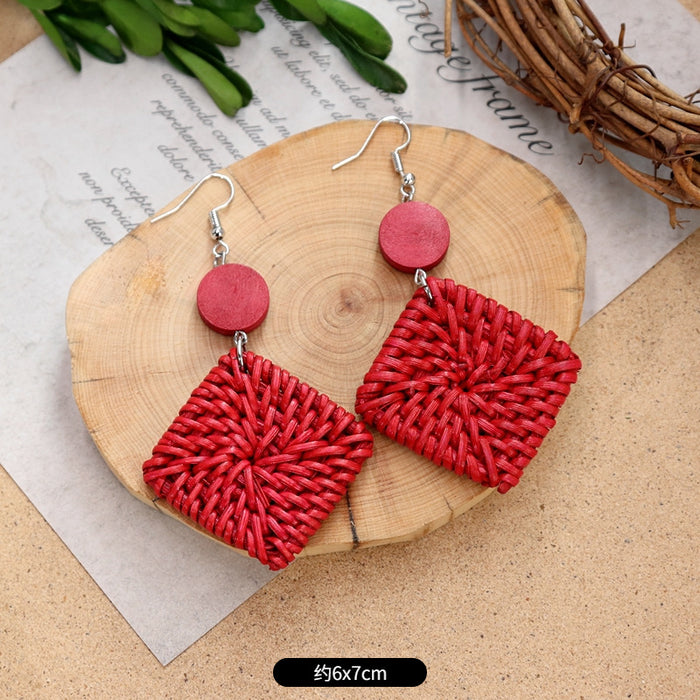 Wholesale Rattan Woven Ethnic Style Wooden Earrings JDC-ES-Luox010