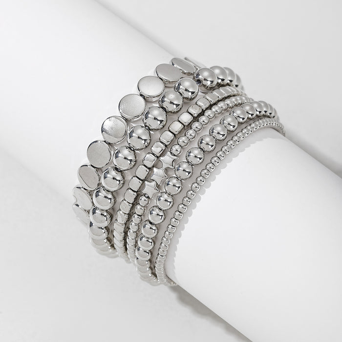 Wholesale Jewelry niche handmade alloy bead geometric stacking bracelet foot chain six piece set
