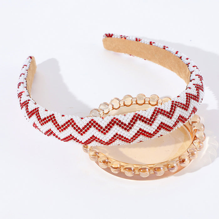 Wholesale Sexy water ripple full diamond pearl headband all-match hair accessories retro headdress